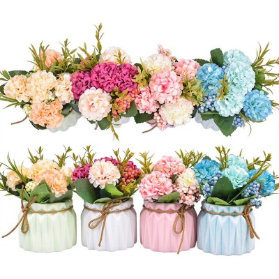Artificial Flower Plants – Mini Fake Hydrangea Flowers in Pot for Home Decor Party Wedding Office Patio Table Desk Decoration  Set of 4