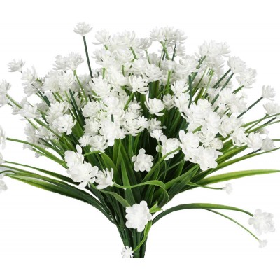 Artificial Flowers for Outdoor Decoration 8 Bundles Xpismii Fake Flowers UV Resistant No Fade Faux Greenery Plastic Hanging Shrubs Plants for Indoor Home and Garden Window Box Décor White