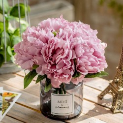 Artificial Hydrangea and Glass vase Ins Style Artificial Flower Glass Bottle Set Suitable for Living Room Dining Table Office Wedding Hotel Banquet and Other Home Decoration. Purple Pink