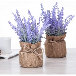 Artificial Mini Potted Flowers Plant Lavender for Home Decor Party Wedding Garden Office Patio Decoration Linen 2set