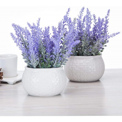 Artificial Mini Potted Flowers Plant Lavender for Home Decor Party Wedding Garden Office Patio Decoration Ceramics 2set