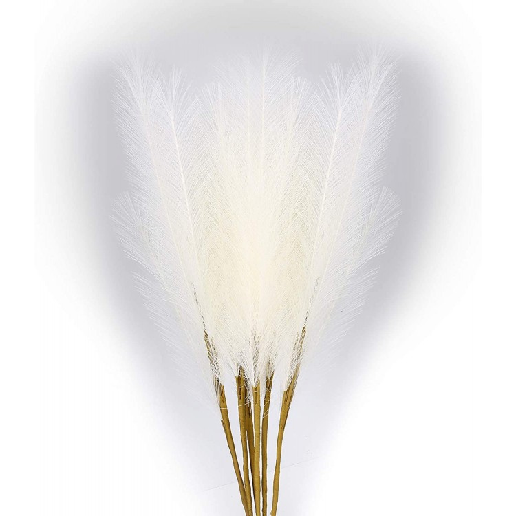 Artificial Pampas Grass,6 PCS Faux Reed Plumes White Reed Feathers for Home Wedding Party Bouquet Decor and Vase Fillings-27in Tall
