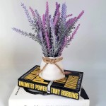 Artificial Plants Purple Lavender Greenery Rustic Farmhouse Accent Decor Faux Flower Planter with Ceramic Sack Pot Lavender