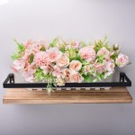 Artificial Rose Flowers Fake Hydrangea Flower Plants in Picket Fence Pot for Home Office Wedding Party Kitchen Windowsill Decoration Pink Set of 2