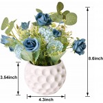 Artificial Rose Flowers in Ceramic Vase Blue Faux Hydrangea Flower Arrangements for Home Decor Fake Flowers with Vase for Table centerpieces Decoration