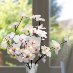 BANBERRY DESIGNS LED Lighted Orchid Bouquet Artificial Floral Arrangements A C Powered Home Decorating Accents Approximately 40 Inches High