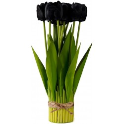 Brightdeco Artificial Tulips Flowers Bouquets Fake Flowers for Wedding Home Office Decor 12 Heads Black