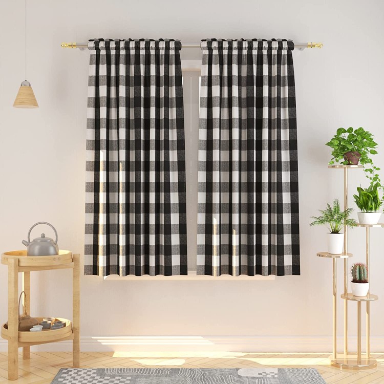 Buffalo Check Cotton Curtains 54 inch Length Kitchen Living Room Bedroom Black and White Gingham Plaid Window Curtain Panels Basement Drapes 2 Panels Rod Pocket Window Treatment Set