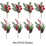 Christmas Pinecone Berry Apple Picks 8 Pieces Lightly Snow Flocked Pine Cone Floral Sprays – DIY for Holiday Crafts Party Festive Home Décor