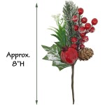 Christmas Pinecone Berry Apple Pine Twig Artificial Floral Pick Set of 10 Pieces Xmas Decorating Crafting Accessories Flexible Stems DIY for Christmas Crafts and Festive Home Décor