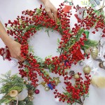 Christmas Tree Picks Red Berries 10PCS Holly Stems Home Decor Winter Floral Xmas Arrangement Artificial Flower Wreath Tree Holiday Decorations