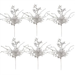 DearHouse 6 Pack Silver Christmas Picks 12.8 Inch Artificial Flower for Christmas Tree Ornaments DIY Xmas Wreath Crafts Holiday Home Decor