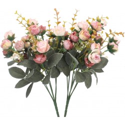 Duovlo 7 Branch 21 Heads Artificial Flowers Bouquet Mini Rose Wedding Home Office Decor,Pack of 2 2 PCS Pink