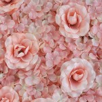 Enova Home 12 Pack 33 Sq ft. Artificial Faux Foliage Wall Mat Panel Hydrangea and Rose Flower Backdrop Wedding Party Event Decoration Peach