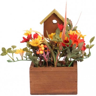 EOESTLD Home Decor，Halloween Artificial Silk Flower Ornament Wooden House-Shaped Mold Autumn Color