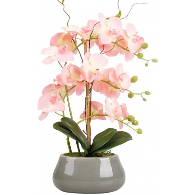 Fake Orchid Pink Artificial Pink Flowers Silk Orchids Faux Orchid Plant in Pot Phalaenopsis Orchids Plants Large Orquidea Artificial with Ceramic Vase for Home Decor Office Table Centerpieces
