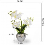 Faux Orchids Artificial Flowers with Silver Ceramic Vase Artificial Plants for Home Decor Indoor,Home Decor Clearance