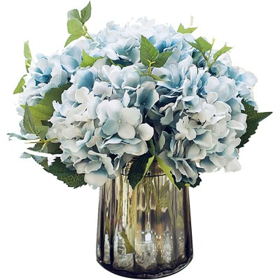 Felice Arts Artificial Silk Flowers California Fake Beautiful Hydrangea Bouquet Flower for Wedding Arch Spring Decor Home Table Centerpiece Pack of 3 Blue