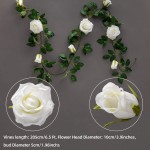 Flojery 6.5Ft Silk Rose Vine Artificial Rose Garland Fake Hanging Flower for Wedding Wall Bedroom Home Decor,Pack of 2 Cream White