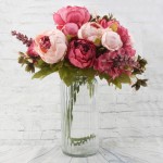 Flojery Silk Peony Bouquet Vintage Artificial Peonies Flower for Home Wedding Party Decor 1pcs Dark Pink
