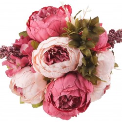 Flojery Silk Peony Bouquet Vintage Artificial Peonies Flower for Home Wedding Party Decor 1pcs Dark Pink