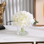 GreenHouzz Artificial Hydrangea with Faux Water in Clear Glass Vase Silk Flower Arrangement for Home Wedding Table Centerpiece Decoration Cream New