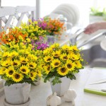 Grunyia Artificial Flowers Fake Sunflowers 4PCS Faux Silk Flowers Floral Table Centerpieces Arrangements Home Kitchen Office Windowsill Hanging Spring Decorations