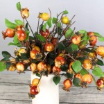 Healifty Group of 5 Artificial Red Berry Stems Holly Rosehip Berries Picks Branch Pomegranate Flower Bouquet Fruit Fake Floral for Crafts Holiday Home DecorSunset Red