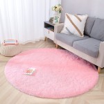 ISEAU Fluffy Round Rug Carpets Modern Shaggy Circle Rug for Kids Bedroom Extra Comfy Cute Nursery Rug Small Circular Carpet for Boys Girls Room Home Decor Area Rug 5ft Rugs Pink