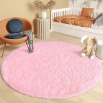 ISEAU Fluffy Round Rug Carpets Modern Shaggy Circle Rug for Kids Bedroom Extra Comfy Cute Nursery Rug Small Circular Carpet for Boys Girls Room Home Decor Area Rug 5ft Rugs Pink