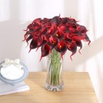 JUSTOYOU 20pcs Artificial Calla Lily Fake White Flowers Wedding Bouquet Real Touch Latex Flower for Bride Wedding Home Decor Dark Red