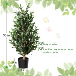 Kazeila Artificial Olive Tree 35 Fake Potted Silk Olive Leaves Plant with Handmade Seagrass Basket Plastic Greenery Faux Tree Home Décor for Indoor Porch Balcony Bedroom Bathroom