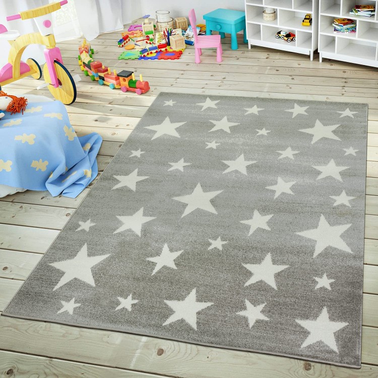 Kids Rug with Star for Children's Room Starry Sky Design Size:3'11 x 5'7 Colour:Grey