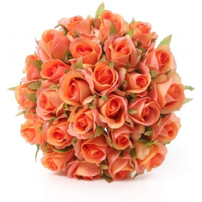Kingou Artificial Rose Flowers Fake Roses Silk Flowers 26 Heads Bouquet Silk Roses for Flower Arrangment DIY Home Wedding Decor Orange