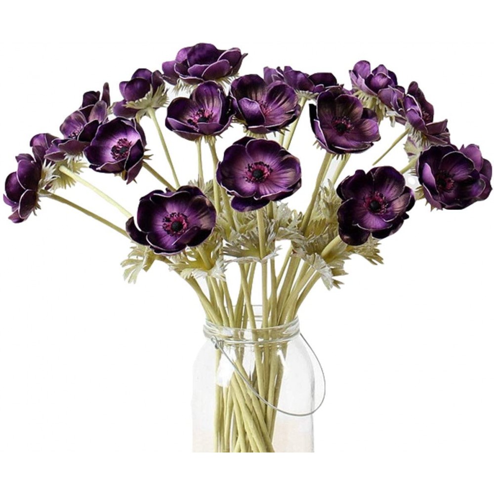 LebriTamFa 5Pcs Artifical Real Touch PU Anemone Flower Bouquet Room Home Decor Purple