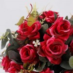LESING Artificial Rose Flowers with Vase Faux Silk Fake Rose Flowers Bouquets in Vase Table Centerpiece Arrangement for Home Wedding Decoration Claret Red