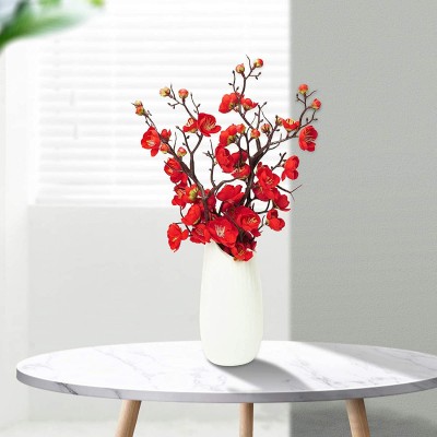 LIUCOGXI 4pcs Red Artificial Silk Plum Blossom Branch Real Touch for Table Wedding Bouquet Home Decor Without Vase