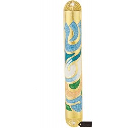 Matashi Gold Hand Painted Enamel 6 inch Mezuzah Embellished with Hebrew Shin Home Door Wall Decor Home Décor Jewish Holiday Housewarming Present House Blessing Gift for Holiday Festival
