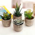 MyGift Faux Succulent Plants Assorted Decorative Artificial Succulent Plants with Gray Pots Set of 4