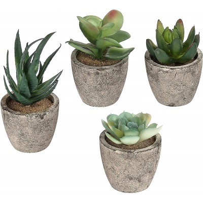 MyGift Faux Succulent Plants Assorted Decorative Artificial Succulent Plants with Gray Pots Set of 4