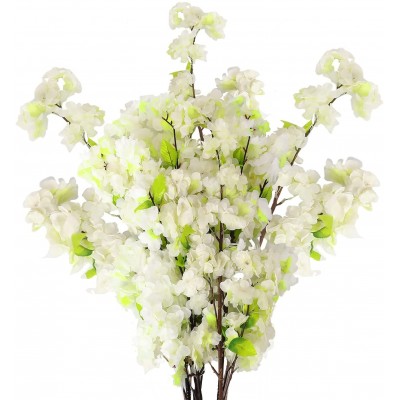 MYOYAY White Artificial Cherry Blossom Flowers 39In 5 Bunches Fake Cherry Blossom Branches Silk Cherry Flowers Fake Plants for Wedding Home Party Hotel Table Vase Decor