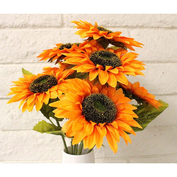 Orange Sunflower Bouquet Artificial Flower 6 inch Head Fake Floral Decor Home Wedding Bridal Shower Party