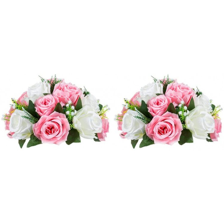 Pcs of 2 Fake Flower Ball Arrangement Bouquet,15 Heads Plastic Roses with Base Suitable for Our Store's Wedding Centerpiece Flower Rack for Parties Valentine's Day Home Décor Pink & White