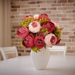 Pink Peonies Artificial Flowers 2Pcs Vintage Fake Peony Bouquet Faux Peonies Pink Flowers Artificial for Decoration Indoor Wedding Party Festival Hotel Office Garden Craft Home Decor