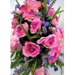 Pink Rose Spring Cemetery Flowers for Headstone and Grave Decoration-Pink Rose with Purple Accent Mix Saddle