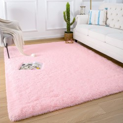 Quenlife Soft Bedroom Rug Plush Shaggy Carpet Rug for Living Room Fluffy Area Rug for Kids Grils Room Nursery Home Decor Fuzzy Rugs with Anti-Slip Bottom 3 x 5ft Pink
