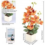 RERXN Artificial Orchid Flowers with Vase Fake Orchid Arrangement 2 Heads PU Potted Silk Phalaenopsis Flower Arrangement for Home Table Party Decor Orange
