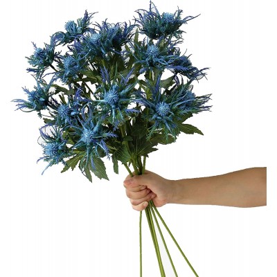 Romase 5 Pack Blue Artificial Thistle Flower Bouquet for Home Wedding Kitchen Office Nursery Décor