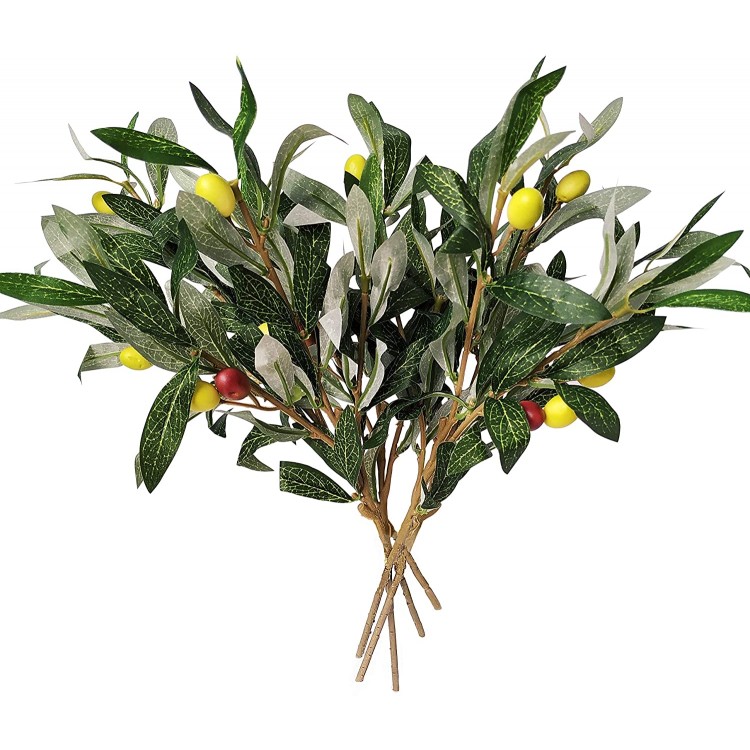 ShoppeWatch Artificial Olive Leaves Branches 5pcs and Stems with Fruit | Greenery for Vases | Faux Tree Plant | Fake Olives Leaf Spray | Home Kitchen Party Plastic Decor AF43