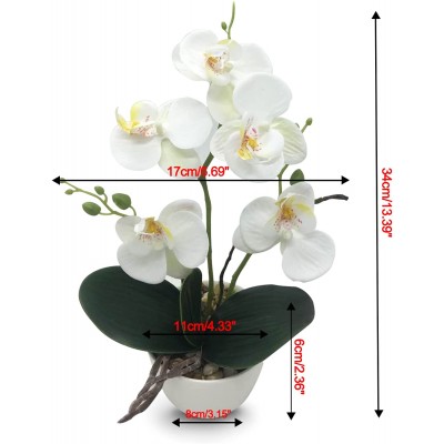 Silk Flowers with Pot 31cm in Height Artificial Orchid Phalaenopsis Arrangement Flower Bonsai with Vase for Room Table Centerpieces-H:12” White